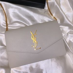 YSL SAINT LAURENT UPTOWN CHAIN WALLET IN GRAIN DE POUDRE EMBOSSED LEATHER